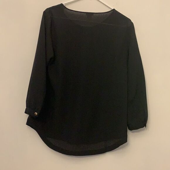 J Crew long sleeve black blouse with gold buttons on cuff. Size S Length 27” - Picture 5 of 6